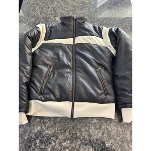 Puma Womens Vintage Colorblock Puffer Jacket Black White Full Zip 542593
